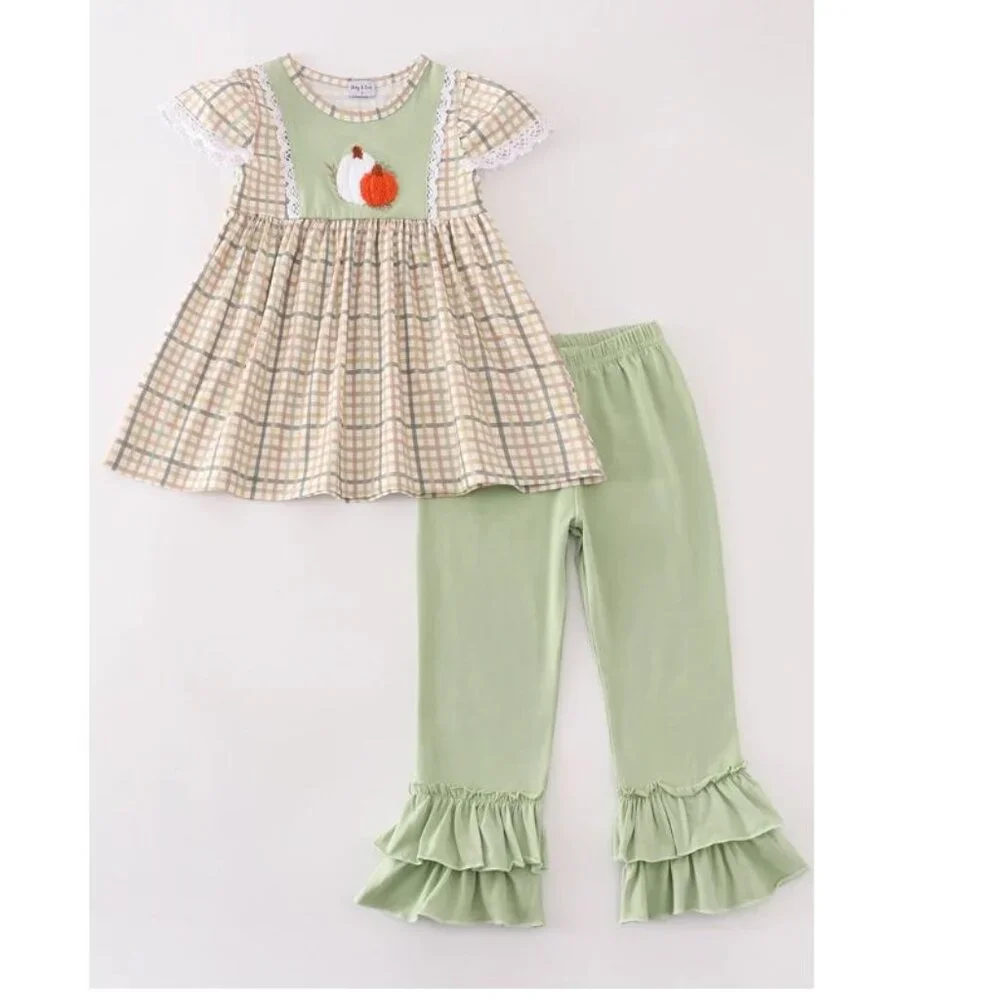 Boutique Chenille Pumpkin Tunic & Leggings Girls Outfit Set